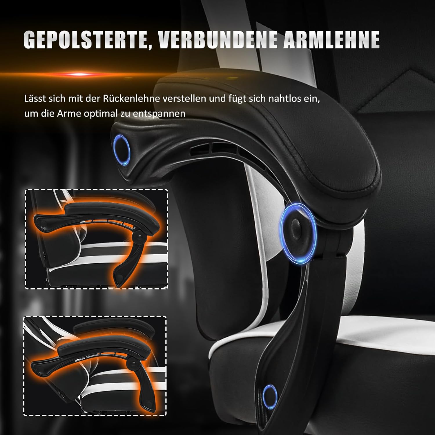 Gaming Chairs - Hellove Gaming Chair with Footrest, Ergonomic Gaming Chair, Video Game Chair with Lumbar Support, Adjustable Armrests for Adults and Teenagers, PU Black/White – Bild 5