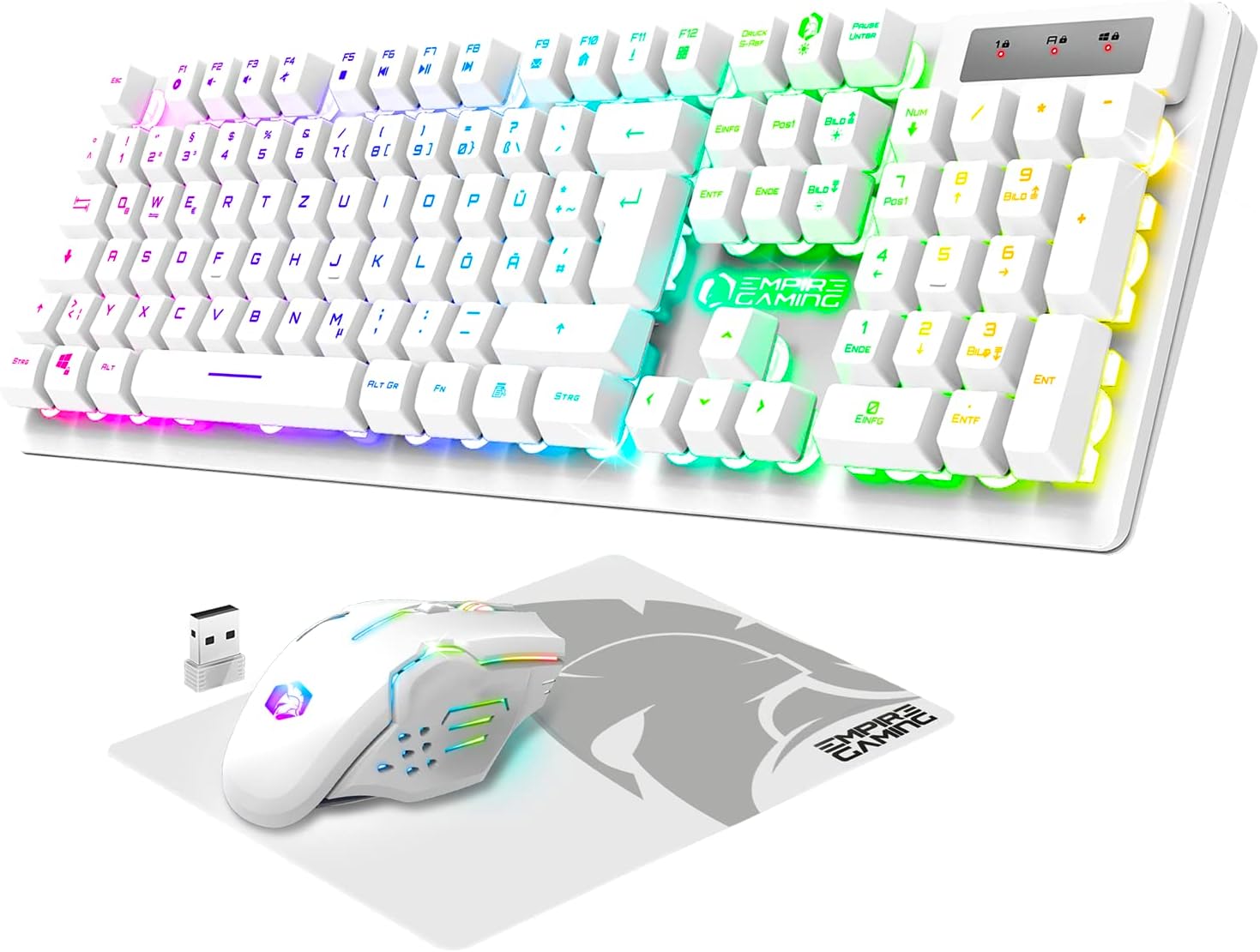 Gaming Tastatur & Maus - EMPIRE GAMING - Armor RF800 Wireless Rechargeable Gaming Keyboard and Mouse Set QWERTZ (German Layout) - Keyboard 2.4GHz RGB - Mouse 4800 DPI with Mouse Pad - PC PS4 PS5 Xbox One/Series Mac - White – Bild 9