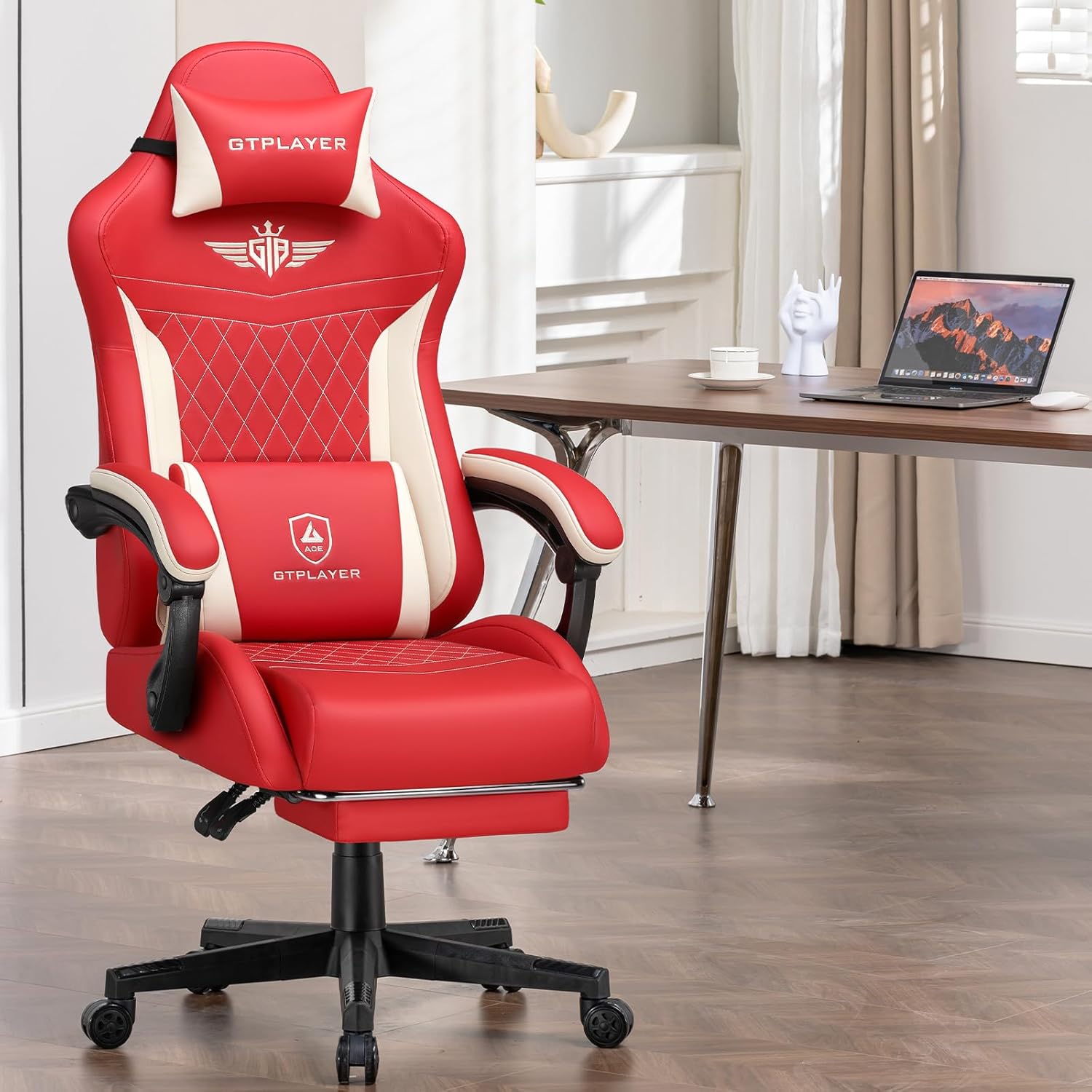 Gaming Chairs - GTPLAYER Gaming Chair, Ergonomic Gamer Chair Made of PU Leather with Lumbar Support, PC Chair with Widened Backrest, Maximum Load 150 kg, Red – Bild 9