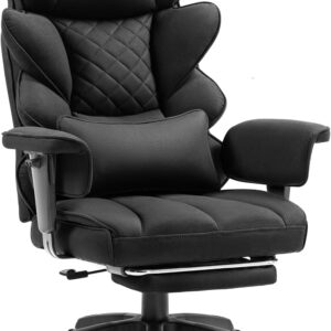 Gaming Chairs – Dowinx Gaming Chair, Office Chair Ergonomic with Pocket Spring Cushion, Executive Chair with Double Layer Soft Backrest and Adjustable Lumbar Cushion, Armrests and Footrest (Fabric, Black)