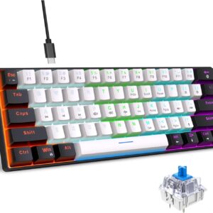 Gaming Tastatur & Maus – Snpurdiri 60% Wired Mechanical Gaming Keyboard, 61 Anti-Ghosting Keys, RGB Backlight, Ultra-Compact Blue Switches, Two Stands, Black/White