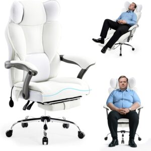 Gaming Chairs – Fizzin Ergonomic Office Chair with Extendable Footrest, Gaming Chair with Pocket Spring Lumbar Support, Ergonomic and Comfortable Wide Office Computer Chair, Executive Chair (White)