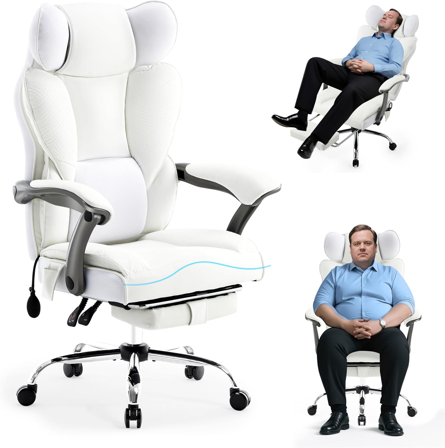 Gaming Chairs - Fizzin Ergonomic Office Chair with Extendable Footrest, Gaming Chair with Pocket Spring Lumbar Support, Ergonomic and Comfortable Wide Office Computer Chair, Executive Chair (White)