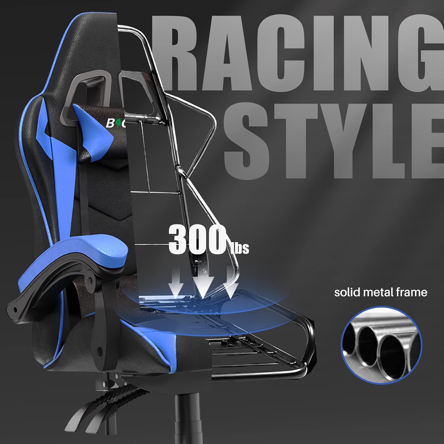 Gaming Chairs - bigzzia Ergonomic Gaming Chair, PC Chair, Gaming Chair, 90–135° Backrest Gamer Chair with Pillow and Armrests for Teenagers and Adults, Blue – Bild 6