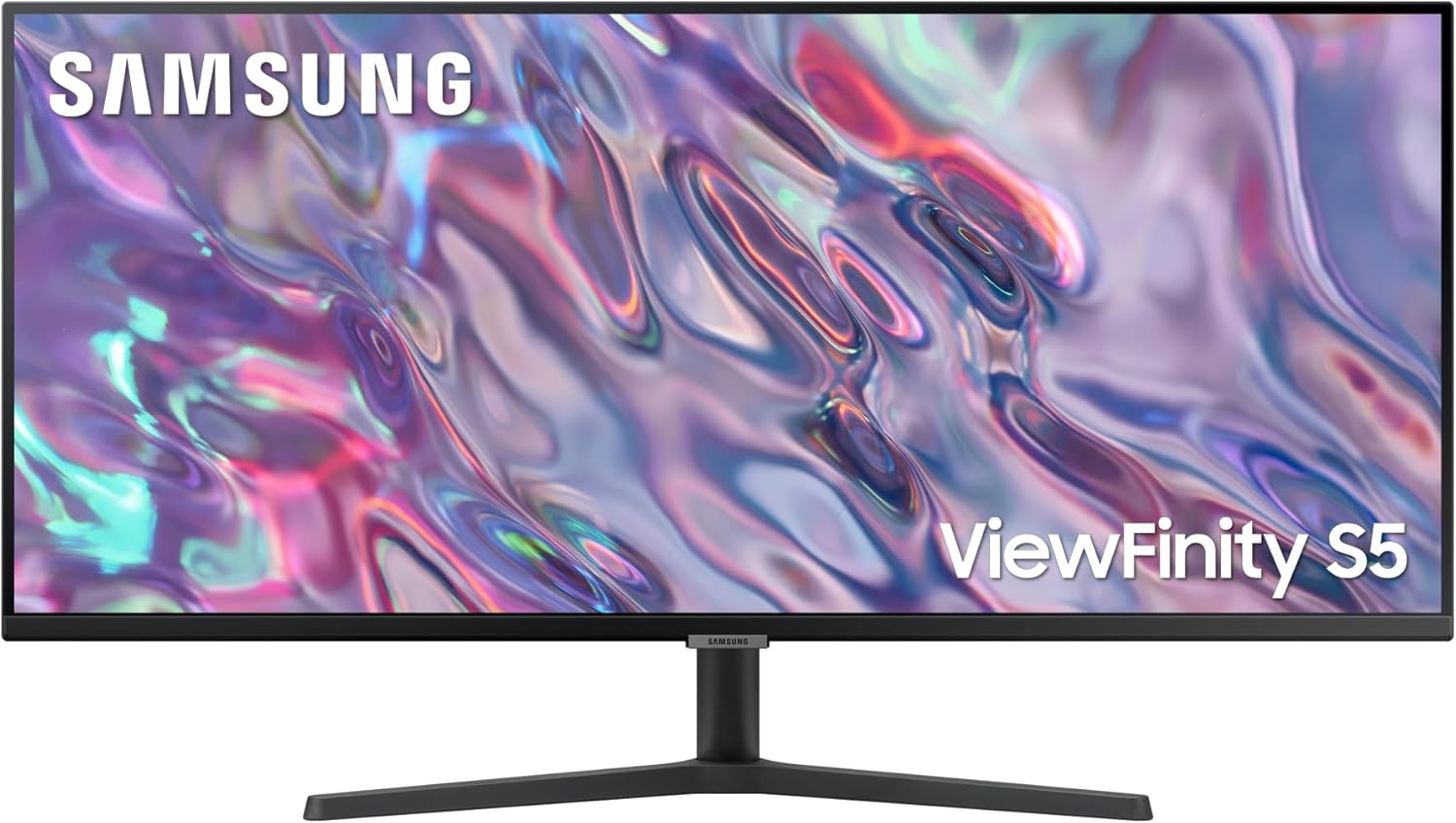 Gaming PC & Gaming Monitors - Samsung ViewFinity S50C Monitor S34C500GAU 34 Inch VA Panel Ultra WQHD Resolution Eco Saving Plus AMD Freesync HDR10 5ms Response Time 100Hz Refresh Rate Black