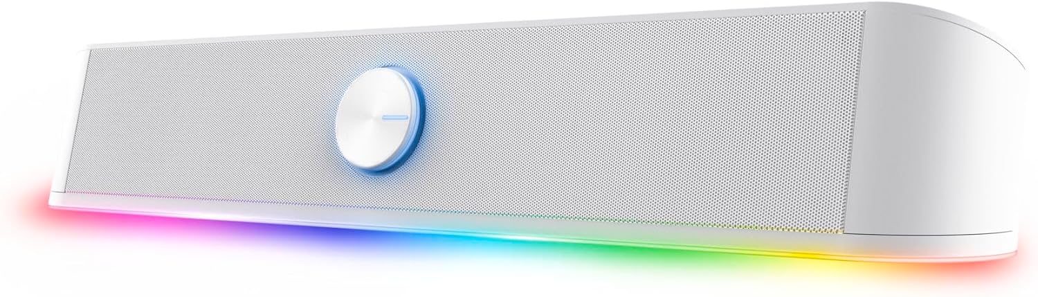 Gaming PC & Gaming Monitors - Trust Gaming GXTrust 1619W Rhox PC Soundbar with RGB Lighting 12W (6W RMS), Stereo Computer Boxes, USB Powered, 3.5 mm AUX Port, Small PC Speaker for Desktop TV Laptop, White