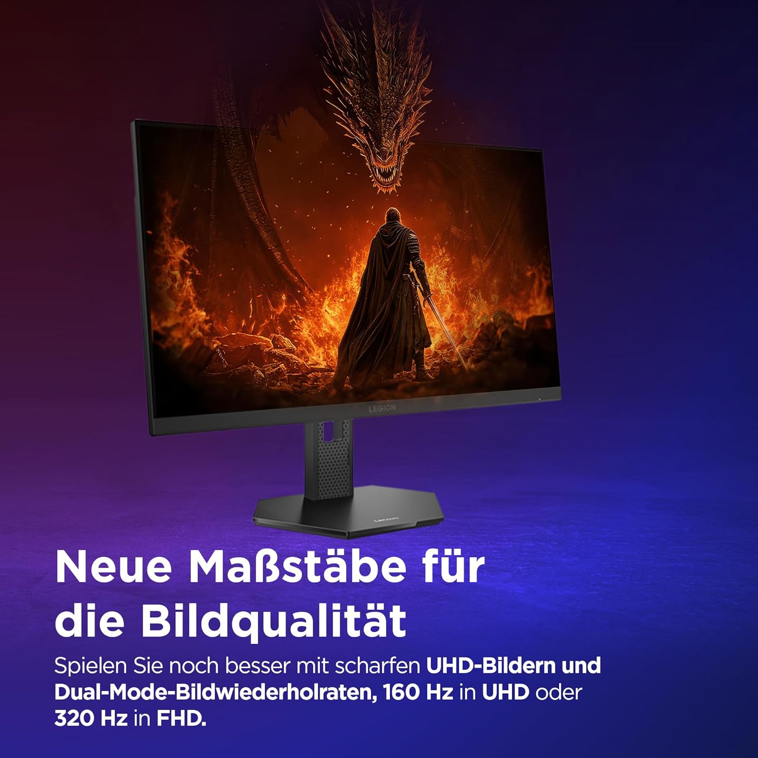 Gaming PC & Gaming Monitors - Lenovo Legion 27U-10 | 27 Inch UHD WLED Gaming Monitor | 3840 x 2160 | 16:9 | 320Hz | 0.5 ms Response Time | HDMI | DisplayPort | Audio 3.5 mm | 3-Sided Panel | TÜV Eye Protection | Black | 6.2 kg – Bild 2