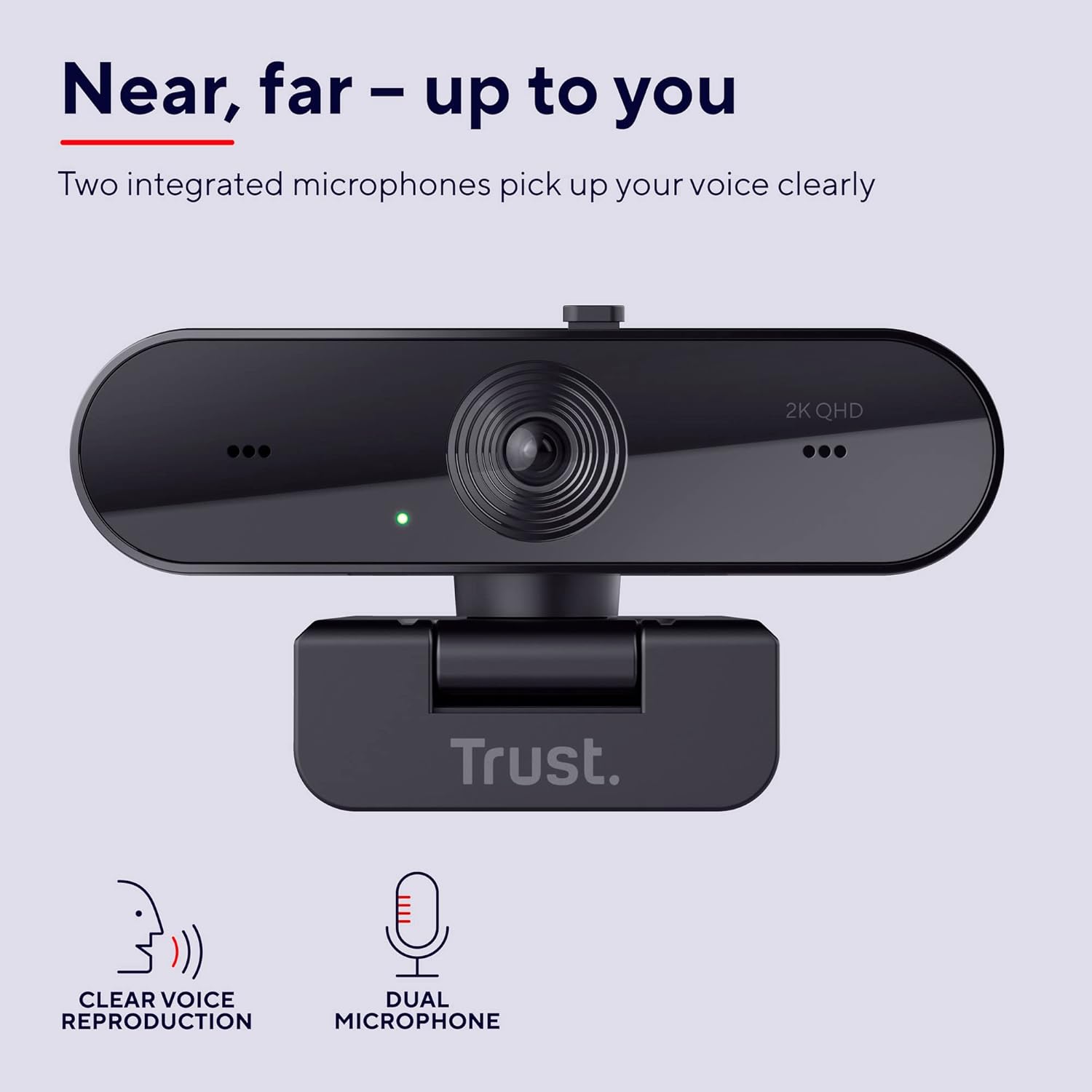 Webcam - Trust Taxon 2K QHD Webcam Made of 85% Recycled Plastic, 2560 x 1440p USB Camera PC with Cover, Auto Focus, Wide Angle, 2 Microphones, Video Camera for Conferences, Video Calls, Skype, Teams, Zoom – Bild 6