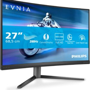 Gaming PC & Gaming Monitors – Philips Evnia 27M2C5200W – 27 Zoll FHD Curved Gaming Monitor, 280 Hz, HDR10, 1 ms GtG, FreeSync Prem. (2560×1440, 2x HDMI 2.0, 1x DP 1.4) dunkelgrau