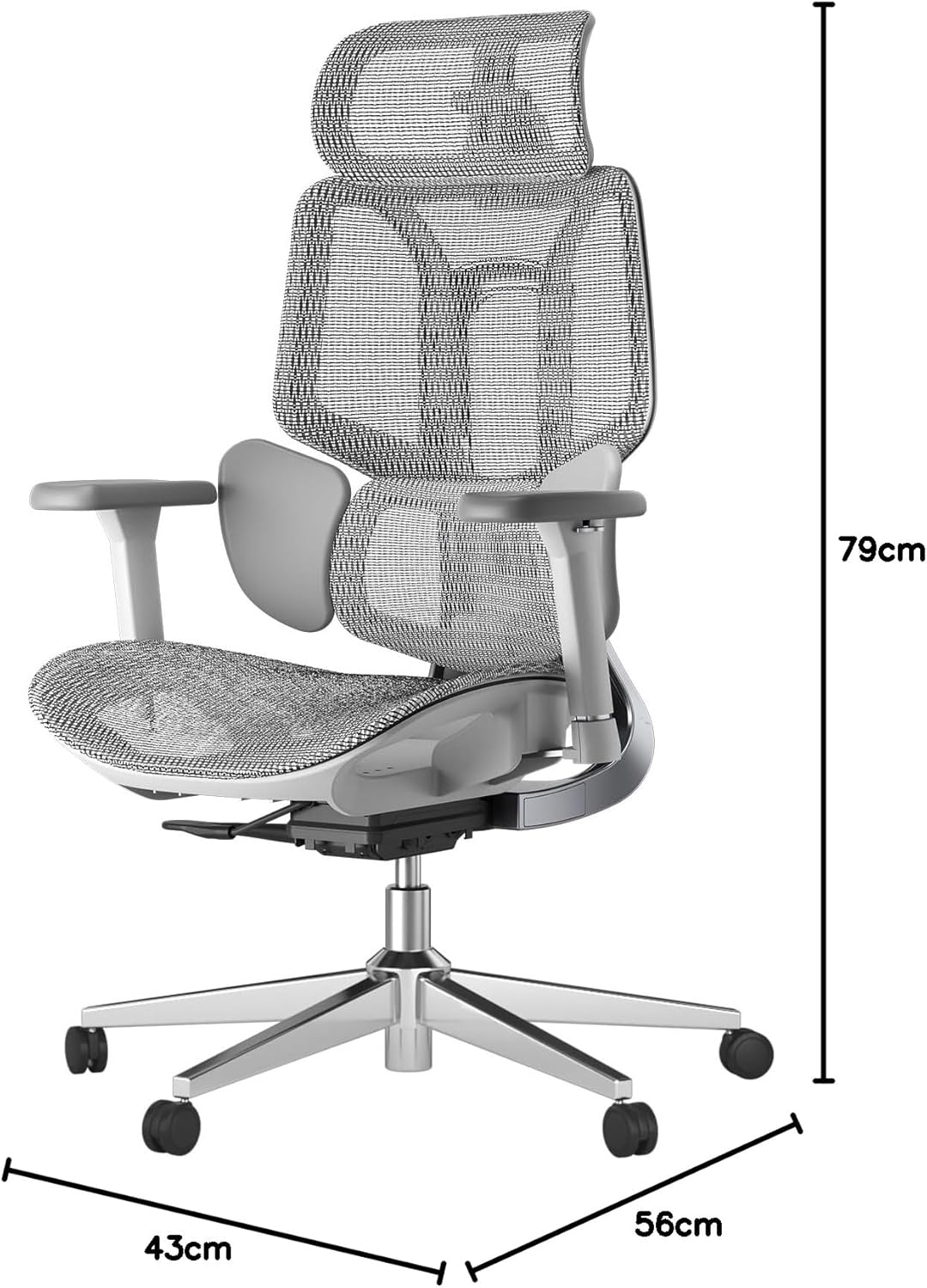 Gaming Chairs - Hbada E3 Ergonomischer Bürostuhl, Bürostuhle mit Verstellbarer Hoher Rückenlehne, Lordosenstütze, 3D Kopfstütze, 3D Armlehnen, Netzstuhl, Grau – Bild 2
