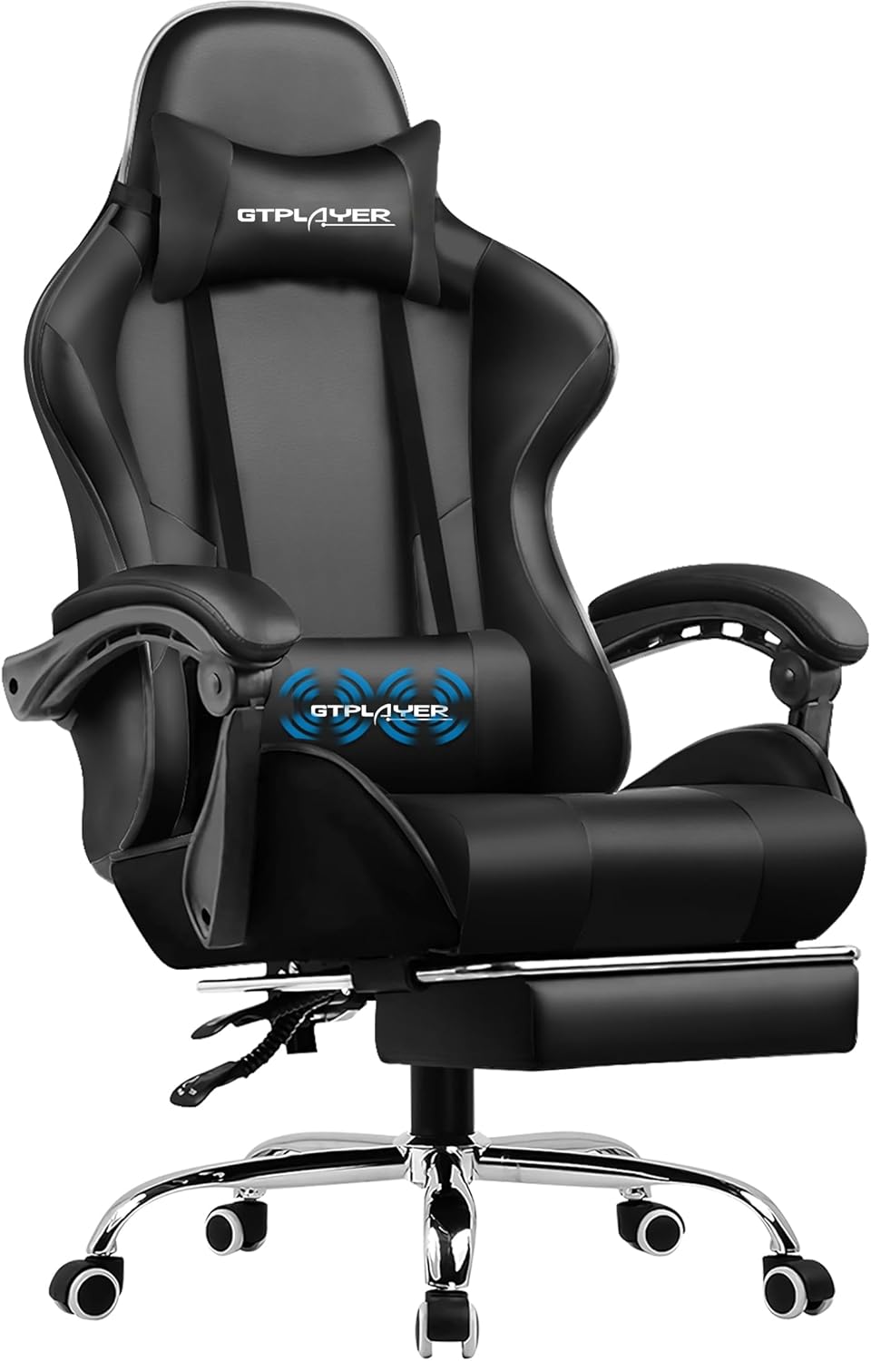 Gaming Chairs - GTPLAYER Office Chair Gaming Chair Massage Gaming Chair Ergonomic Gamer Chair with Footrest Headrest Massage Lumbar Cushion Padded Game Chair Swivel Chair Black