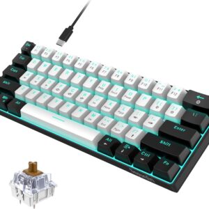 Gaming Tastatur & Maus – Snpurdiri 60% Wired Mechanical Gaming Keyboard, 61 Anti-Ghosting Keys, Blue LED Backlight, Ultra-Compact Two Stands (Brown Switches/Black and White)