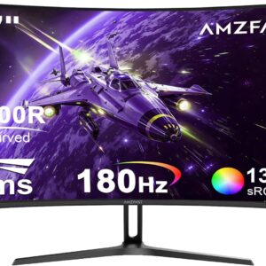 Gaming PC & Gaming Monitors – Amzfast AMZG27C1 27 Inch Curved Gaming Monitor – 180Hz, FHD (1920×1080), VA 1500R, 1ms GtG, sRGB 130%, DCI-P3 95%, HDR, Adapive Sync, Blue Light Filter, VESA 100 x 100, HDMI 1.4/DP 1.2 with HDMI Cable