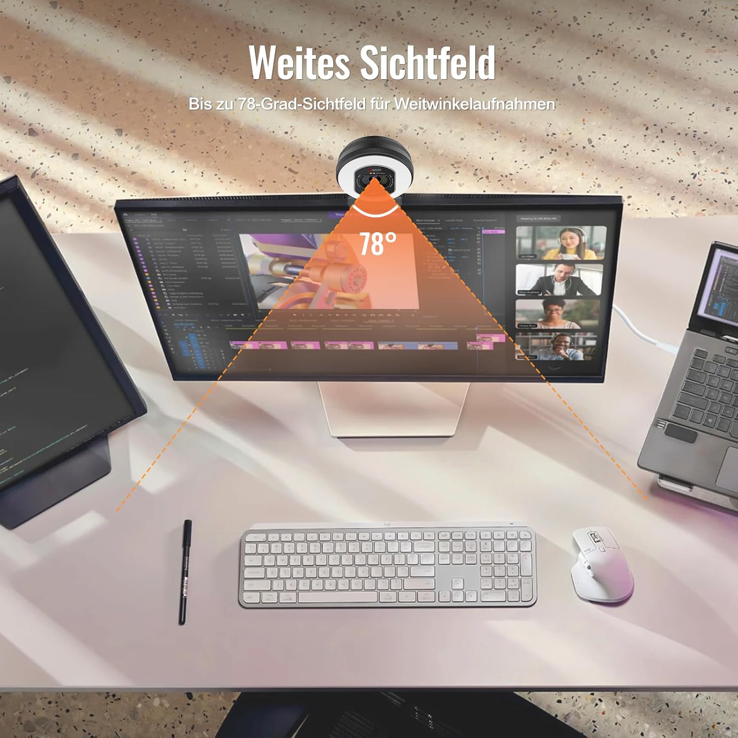 Webcam - Angetube Webcam 4K with Light - Streaming Camera for PC with Dual AI Noise Cancelling Microphone, Auto Focus and Built-in Privacy Protection. USB 1080P 60FPS Webcam for Laptop and Mac – Bild 7