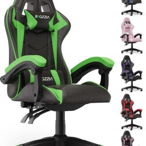 Gaming Chairs – Gaming Chair Ergonomic PC Chair Gaming Height Tilt Angle Adjustable, PU Leather with Padding Headrest, Gamer Chair for Children Teenagers Adults Gaming Office (Black/Green)
