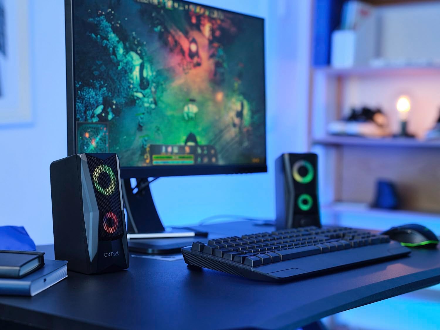 Gaming PC & Gaming Monitors - Trust Gaming GXT 606B Javv 2.0 PC Lautsprecher mit RGB LED Beleuchtung, 12W (6W RMS), USB-Betrieb, Kompakte PC Boxen, Speaker Set, Gaming Lautsprecher für Computer und Laptop - Schwarz – Bild 5