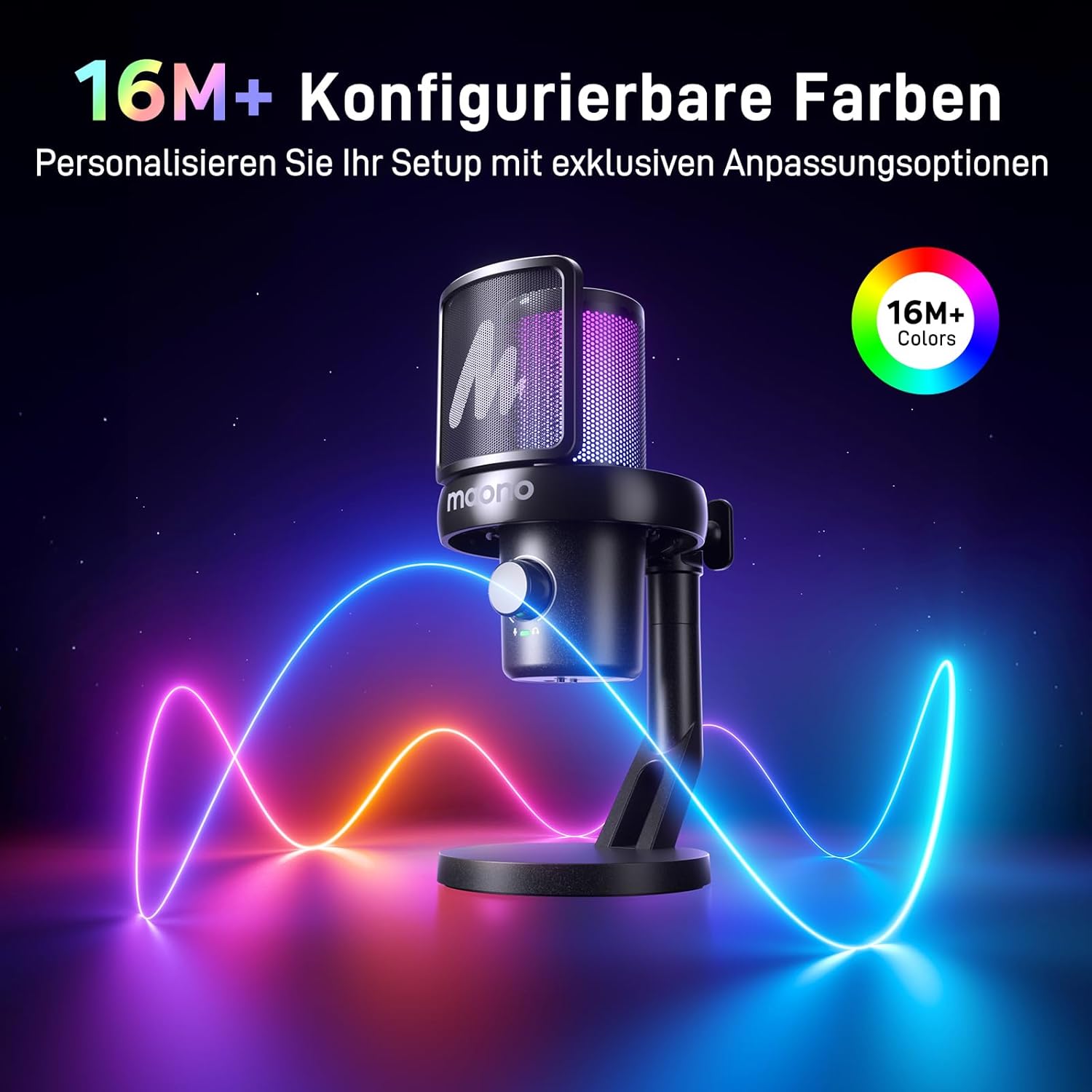 Streaming-Equipment - MAONO Wireless Microphone for PC, Microphone PC with Software AI Voice Change, 3-Stage Noise Reduction, Custom RGB Light, Mute for Gaming, Podcasting, Streaming, DM40 Pro Black – Bild 6