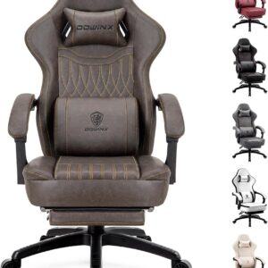 Gaming Chairs – Dowinx Gaming Chair with Spring Cushion, Racing Gamer Chair with Massage Lumbar Support, Ergonomic Gaming Chair with Footrest, Office Chair, PU Leather, Brown