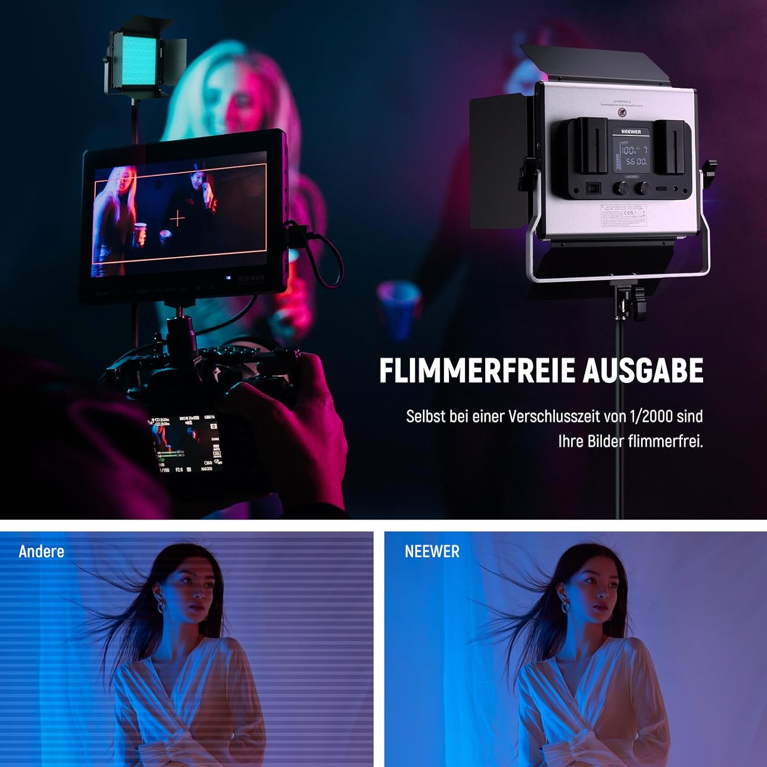 Streaming-Equipment - NEEWER Upgraded RGB LED Studio Video Light with Tripod Stand, App Control 50W 7000Lx CRI97+ 3200-5600K Dimmable Panel Key Light Set for Game Streaming, YouTube Recording, Photography, RGB660 PRO II – Bild 5