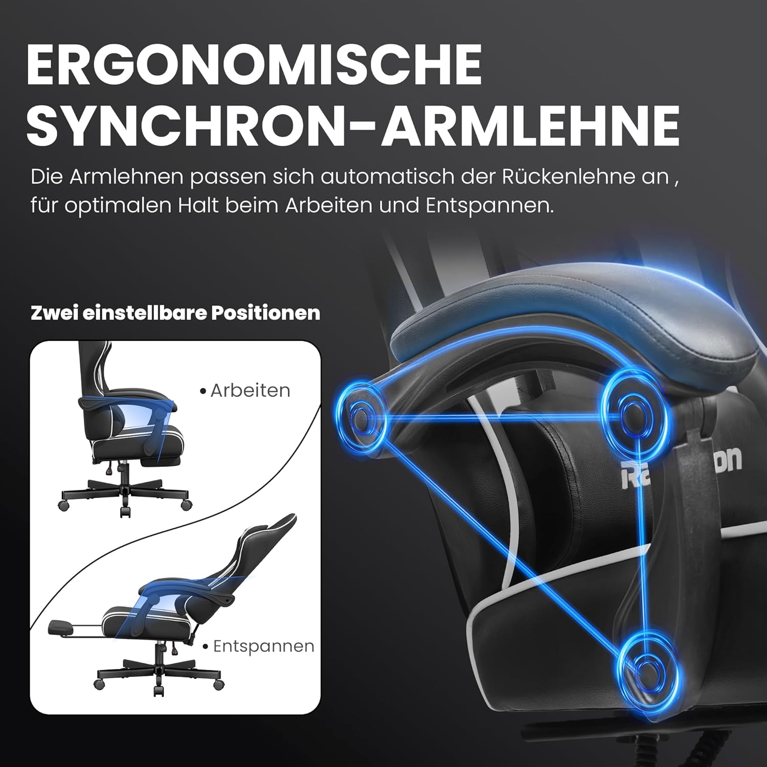 Gaming Chairs - Gaming Chair Gamer Chair - Ergonomic Gamer Chair with Footrest Headrest and Lumbar Support Height Adjustable Padded Gaming Chair 150 kg Load Capacity Black – Bild 7