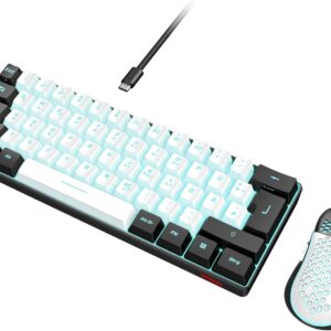 Gaming Tastatur & Maus – RedThunder K62 60% Wired Gaming Keyboard and Mouse Set, QWERTZ DE Layout, Ultralight with Honeycomb Construction for PC Mac PS5 Xbox Gamer (White – Black)