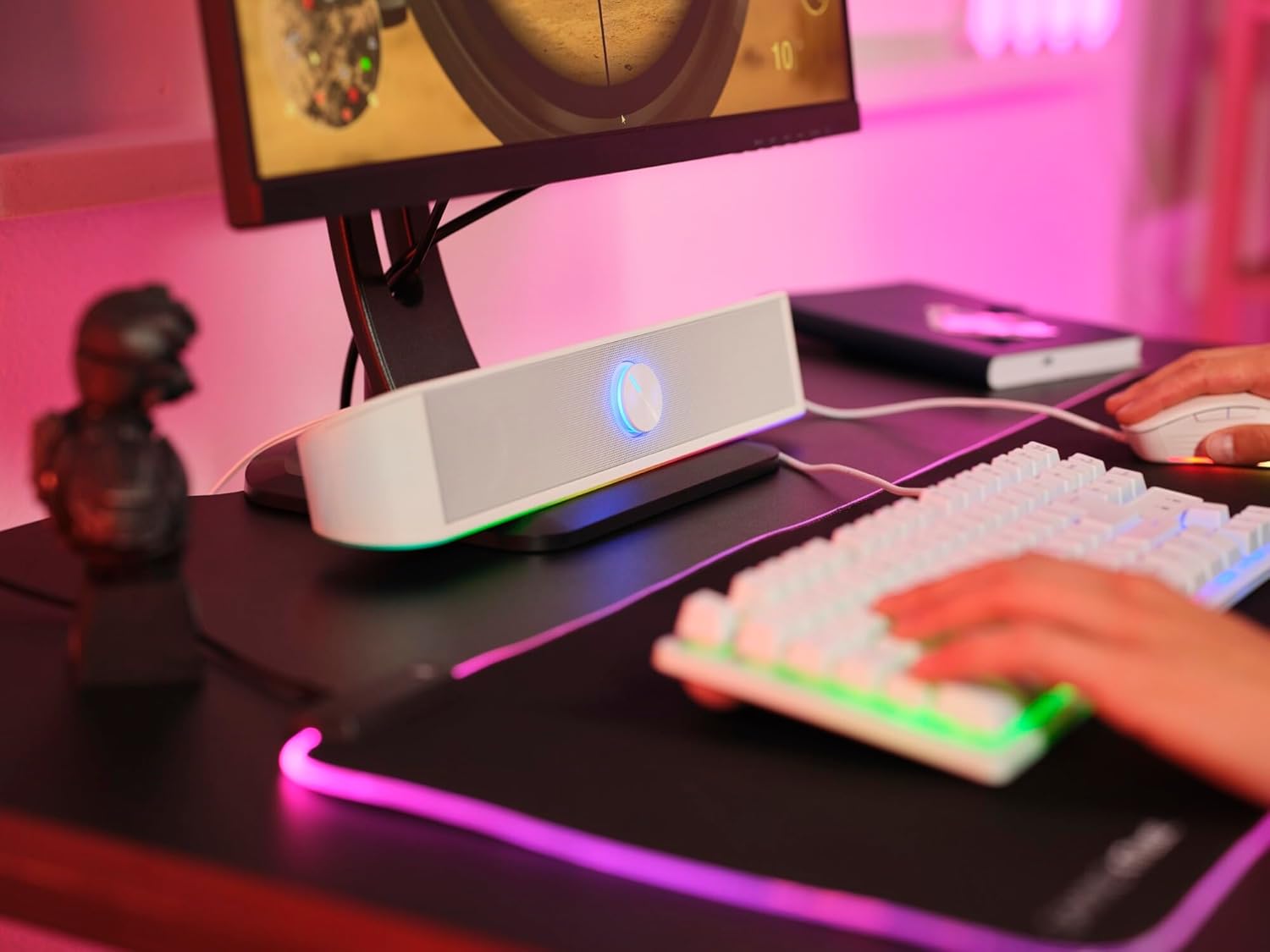 Gaming PC & Gaming Monitors - Trust Gaming GXTrust 1619W Rhox PC Soundbar with RGB Lighting 12W (6W RMS), Stereo Computer Boxes, USB Powered, 3.5 mm AUX Port, Small PC Speaker for Desktop TV Laptop, White – Bild 8