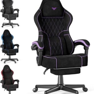 Gaming Chairs – Soontrans Gaming Chair with Massage Lumbar Support, Padded Gaming Chair, Ergonomic Gaming Chair with Footrest, Velvet, 90-160° Backrest Adjustable Gaming Chair, 136 kg (Black and Purple)