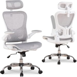 Gaming Chairs – GTPLAYER Ergonomic Office Chair, Desk Chair with Adjustable Headrest, Armrests, Lumbar Support, Office Chair & Gaming Chair Rocker Function, Mesh Executive Chair, 150 kg (White)