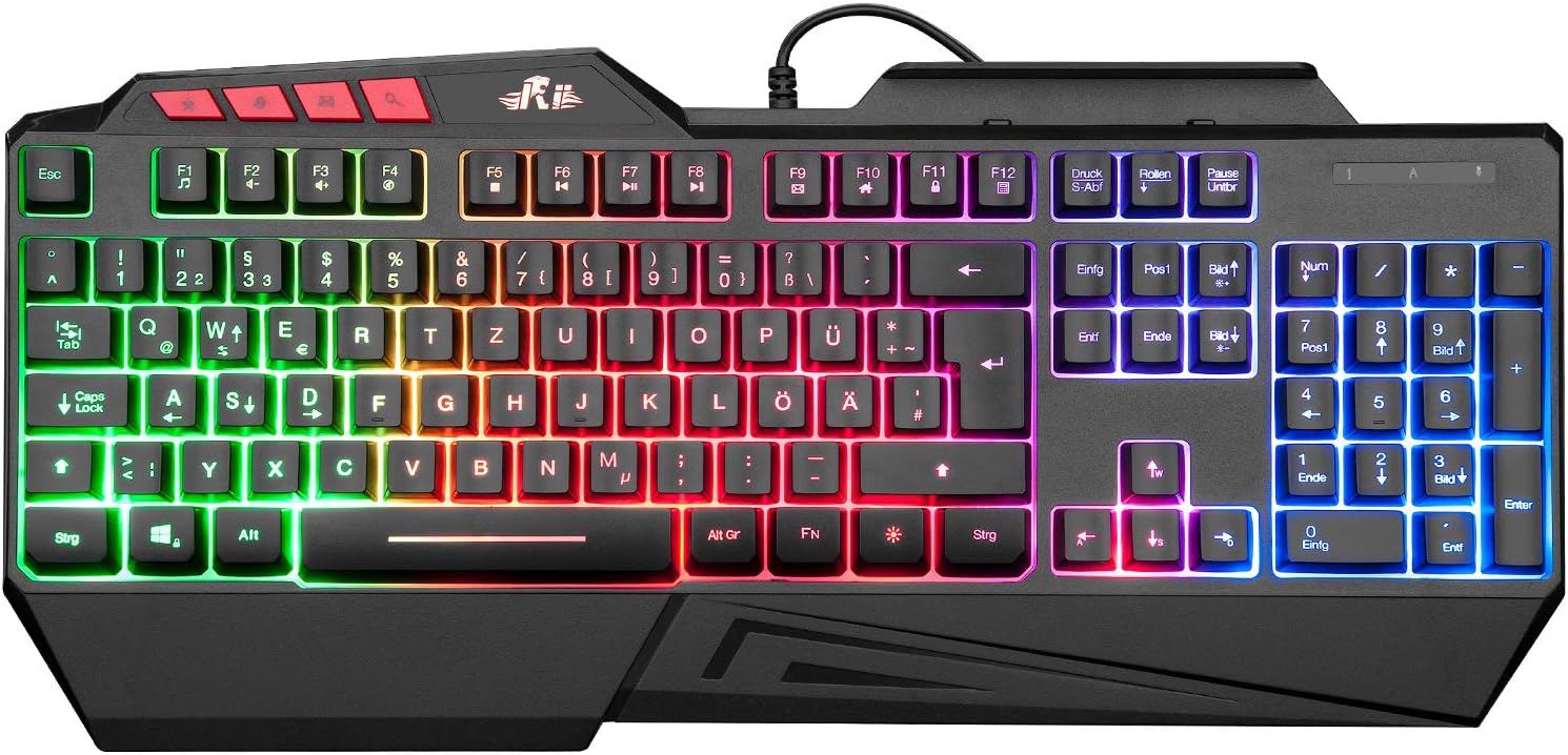 Gaming Tastatur & Maus - Rii Gaming Keyboard, PC Keyboard Illuminated Rainbow Keyboard USB, 19 Anti-Ghosting, Gaming Keyboard for PC/Laptop/PS4/Xbox One (German Layout)