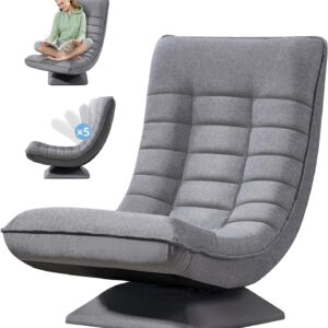 Gaming Chairs – Floor Chair Adjustable Backrest, 360° Rotatable Foldable 150 kg Padded, Gaming Chair Living Room Recliner Chair, Breathable Linen TV Chair, Reading Chair, Floor Chair, Grey