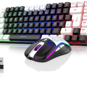 Gaming Tastatur & Maus – RedThunder 75% Wireless Gaming Keyboard and Mouse Set, DE TKL Layout, 85 Keys, Rechargeable Compact, Ultralight 7200DPI Mouse with Honeycomb Construction for PC, Mac, PS5, Xbox Gamer (Black/White)