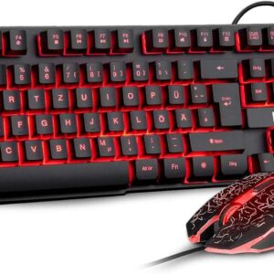 Gaming Tastatur & Maus – Rii Gaming Keyboard and Mouse Set, 3 LED Backlight, Ideal for Gaming and Office, Compatible with PC (German Layout, Black)