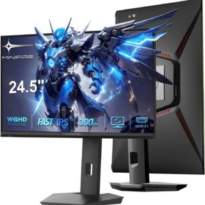 Gaming PC & Gaming Monitors – Minifire 24.5 Inch Gaming Monitor 300Hz/240Hz, QHD (2560 x 1440) Height-Adjustable, MPRT 1ms with 10 Bit Fast IPS Panel, sRGB 130%, 2 x HDMI 2.1 with VRR, Pip/PBP, AMD Free Sync