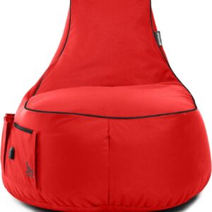 Gaming Chairs – BuBiBag Gaming Bean Bag for Gaming with Connection and Pockets, Holder, Gamer Chair for Children and Adults, Beanbag Indoor and Outdoor – JokerBag (Red)