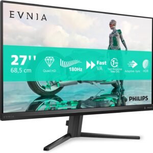 Gaming PC & Gaming Monitors – PHILIPS Evnia 27M2N3500AM – 27 Inch QHD Gaming Monitor, 180 Hertz, 1 ms, FreeSync Prem., HDR10 (2560 x 1440, 1 x DisplayPort 1.4, 2 x HDMI 2.0) Black/Grey