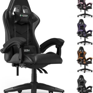 Gaming Chairs – bigzzia Ergonomic Gaming Chair, Gamer Chair, PC Chair, Breathable with Pillow and Armrests for Teenagers and Adults, Black