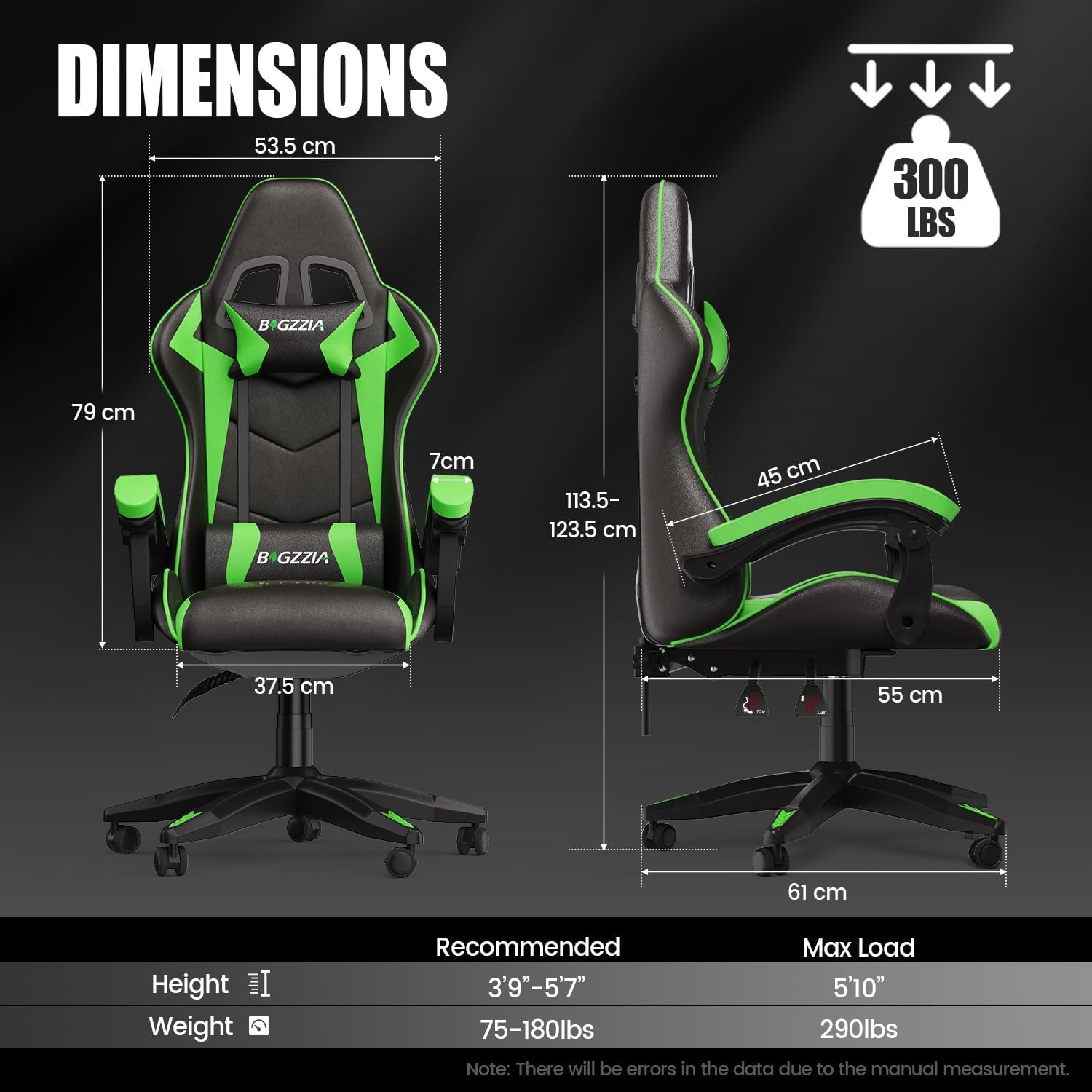 Gaming Chairs - Gaming Chair Ergonomic PC Chair Gaming Height Tilt Angle Adjustable, PU Leather with Padding Headrest, Gamer Chair for Children Teenagers Adults Gaming Office (Black/Green) – Bild 3