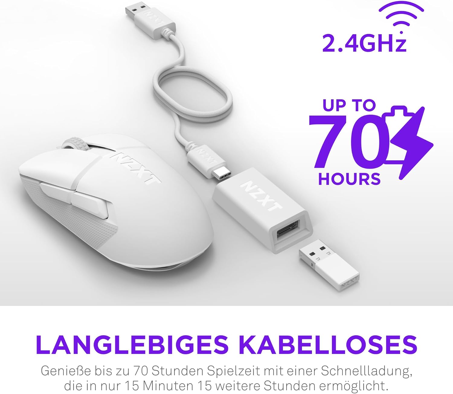 Gaming Tastatur & Maus - NZXT Lift Elite Wireless Gaming Mouse - Ultra Lightweight: 57g - 4K / 8K Polling Rate - Optical Switch, Optical Sensor with 26K DPI - Long Battery Life - Rubber Side Grips - White – Bild 5