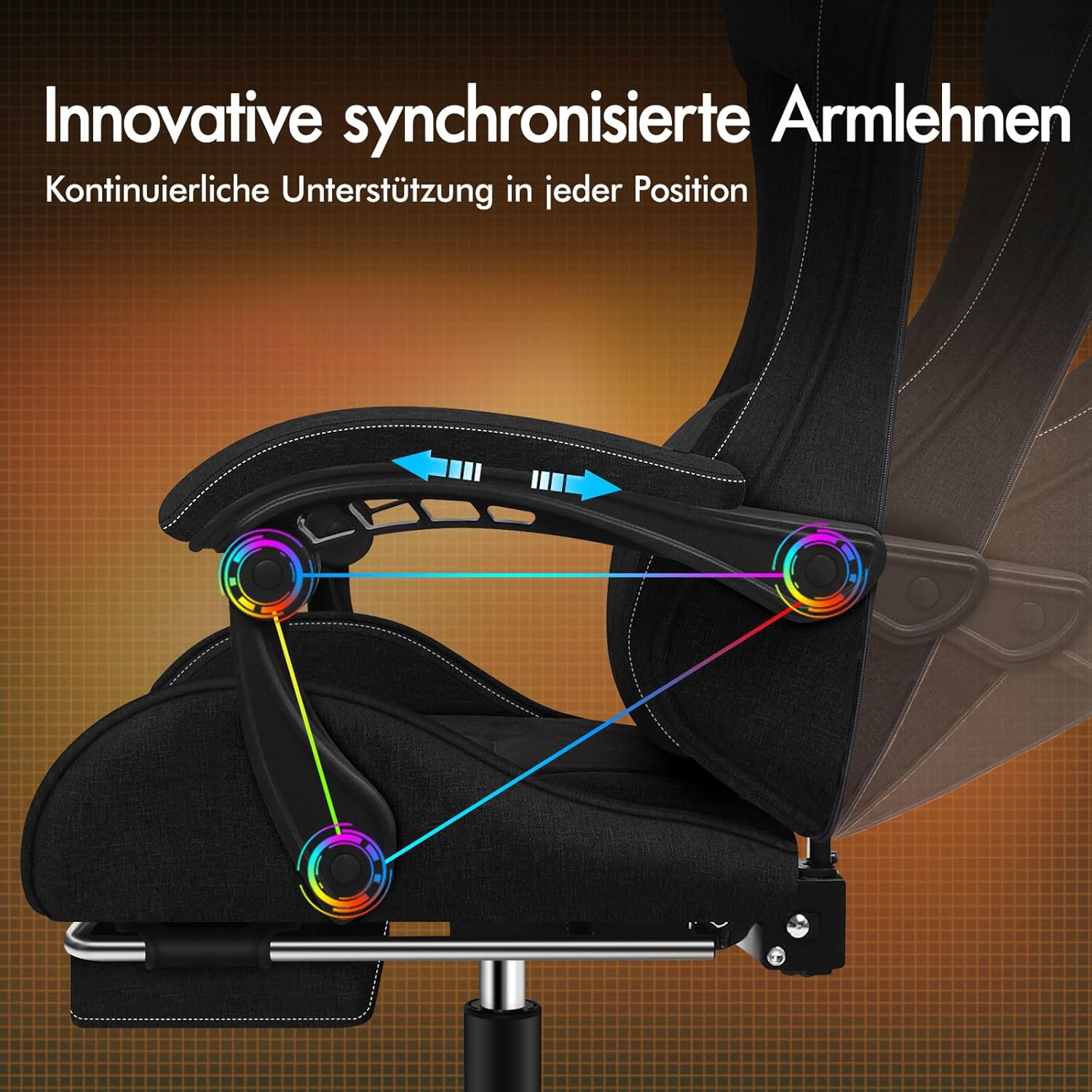 Gaming Chairs - ALFORDSON Office Chair, Gaming Chair, Massage Gaming Chair, Ergonomic Gamer Chair with Footrest, Headrest, Massage Lumbar Cushion, Padded, Swivel Chair Made of Linen Fabric, Black – Bild 6