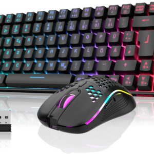 Gaming Tastatur & Maus – RedThunder 75% Wireless Gaming Keyboard and Mouse Set, QWERTZ DE Layout, 85 Keys TKL Rechargeable Compact Keyboard, Ultralight 7200DPI Mouse with Honeycomb Construction for PC Mac PS5 Xbox Gamer