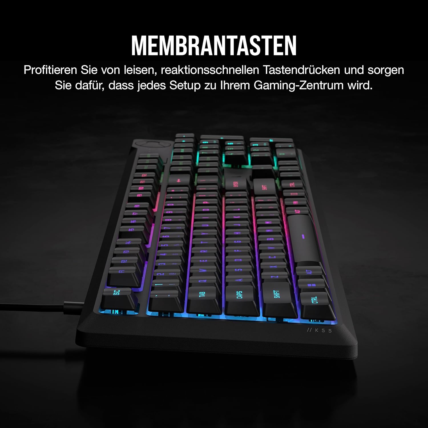 Gaming Tastatur & Maus - Corsair K55 CORE RGB Membrane Wired Gaming Keyboard - Quiet, Responsive Switches - Splash Proof - Ten Zone RGB - Media Keys - iCUE Compatible - QWERTZ DE - PC, Mac - Black – Bild 4
