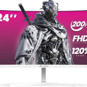 Gaming PC & Gaming Monitors – CRUA 24 Inch Curved Gaming Monitor, 165Hz/200Hz Computer Monitor, FHD 1920 x 1080, 99% sRGB, AMD FreeSync, Blue Light Filter, for Gaming & Office, Wall Mountable – White