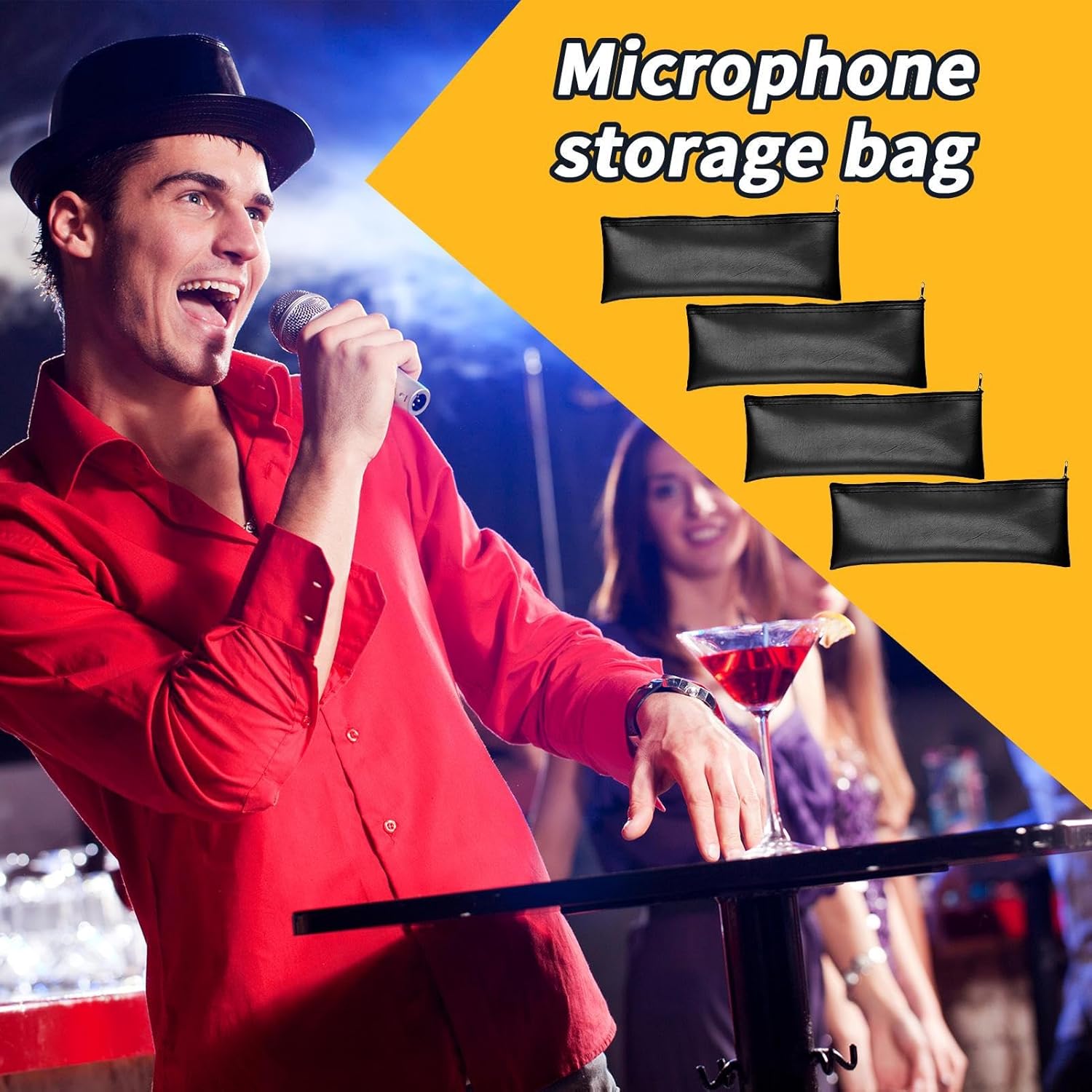 Streaming-Equipment - Microphone Bag, 4X Microphone Storage Bags Set, Dustproof Shockproof PU Leather Drawstring and Zipper Cover for Karaoke Recording Streaming Live Performance DJ Party Events Equipment Protection – Bild 7