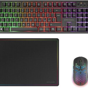 Gaming Tastatur & Maus – Mars Gaming MCPWX Wireless Gaming Combo, DualPro Link 2.4GPRO Technology, Full Frame FRGB Keyboard with Multimedia Control + RGB 3200DPI Mouse + Non-Slip 36 x 26 cm Mouse Mat, Black, Italian