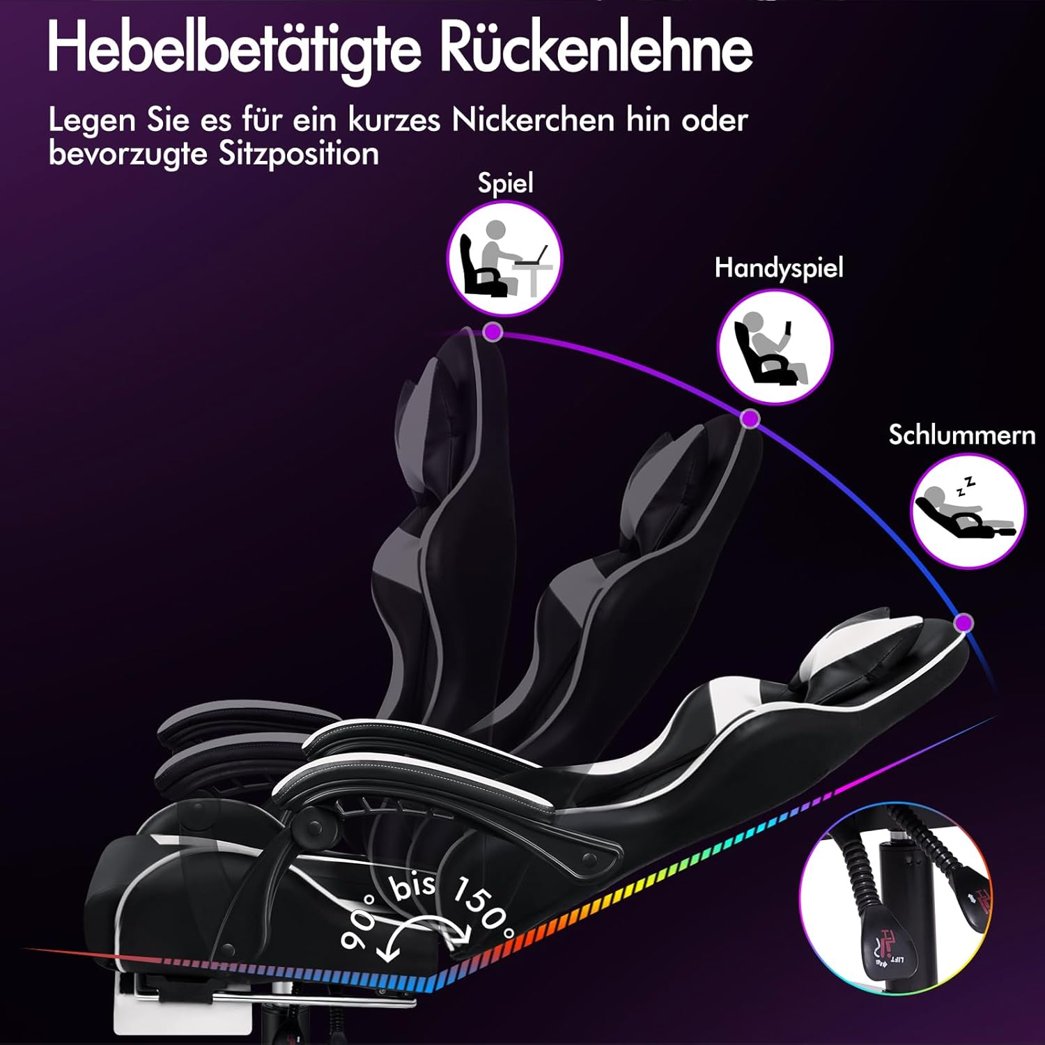 Gaming Chairs - ALFORDSON Gaming Massage Chair, Racing Chair with Headrest, Ergonomic Desk Chair, Recliner Chair, Folding Footrest, Breathable PU Leather, Height Adjustable, 180kg Load Capacity, White – Bild 6