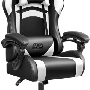 Gaming Chairs – OneGame Ergonomic Gaming Chair, High Back Computer Gamer Chair, Height-Adjustable Game Chair, Racing Style Gaming Office Chair with Headrest and Lumbar Support, Black and White