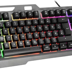 Gaming Tastatur & Maus – Speedlink Lunera Rainbow Gaming Keyboard – PC Gaming Keyboard Wired, RGB Lighting with 5 Lighting Modes, Metal Surface, Interchangeable WASD Keys, German Layout, Black