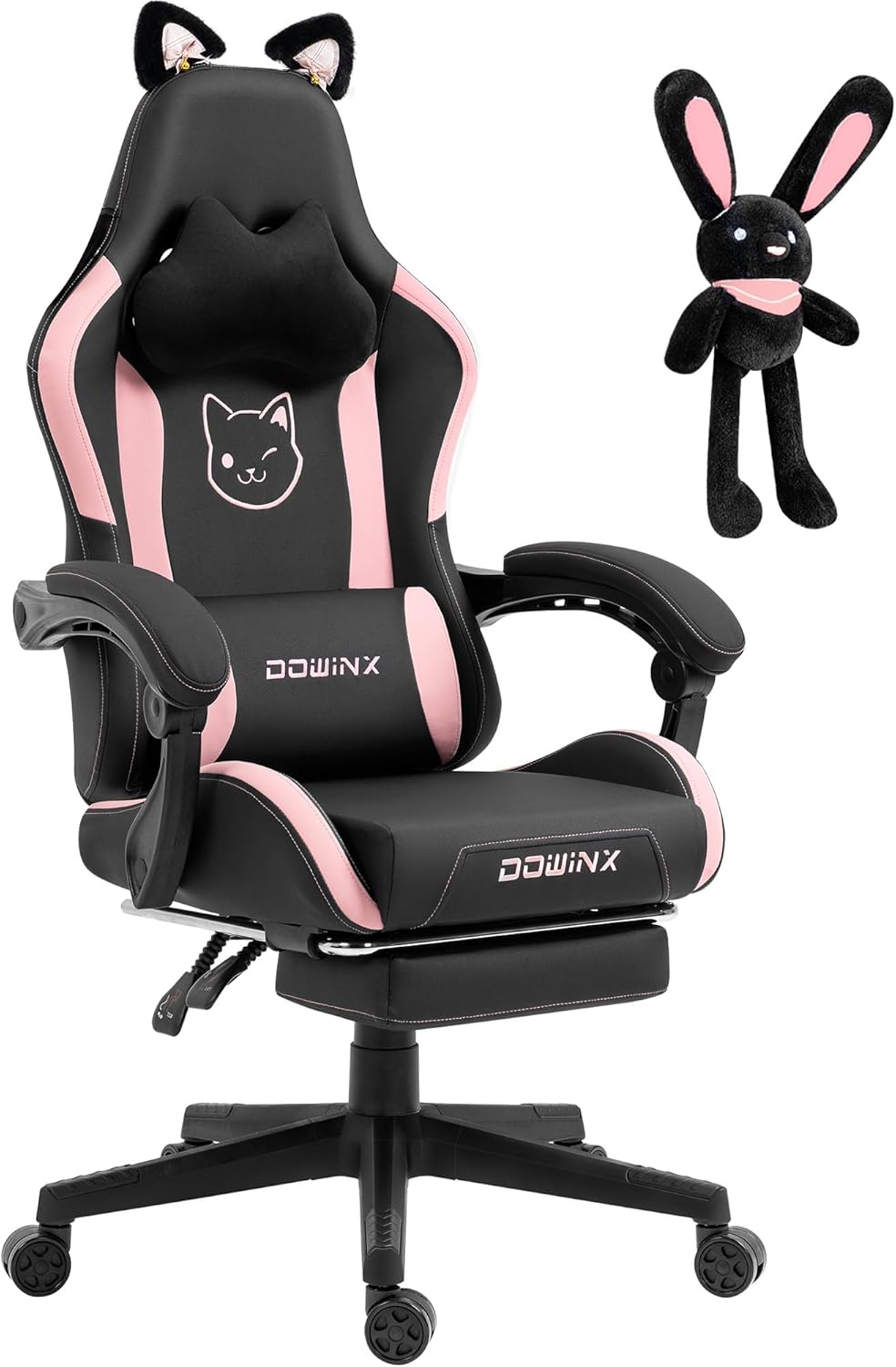 Gaming Chairs - Dowinx Gaming Chair - Cute Cat Edition - Ergonomic Computer Chair with High Back and Lumbar Support, PU Leather, Footrest, Black