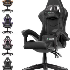 Gaming Chairs – bigzzia Gaming Chair Footrest, Gamer Chairs Ergonomic with Lumbar Cushion + Headrest, Height-Adjustable Office and Computer Chair for Adults, Girls, Boys (Without Footrest, Black)