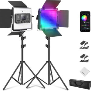 Streaming-Equipment – NEEWER Upgrades 660 PRO II RGB LED Video Light with App Control & Tripod Stand, 2 Pack 50W Key Light Panel Video Light with 7000lux CRI97+ 3200K~5600K for Game Streaming YouTube Studio Photography